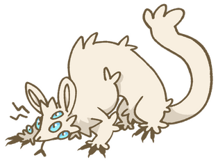 Sielu, a white ferretlike creature with multiple eyes standing crouched